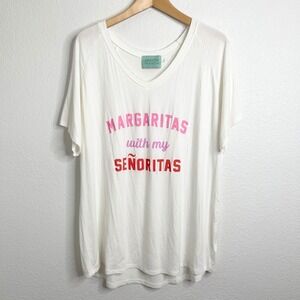 Judith March Womens White Margaritas Senoritas V Neck T Shirt Size Large‎